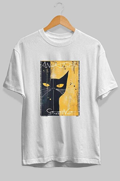 Ankhises For the Sake of Cat Love 73 Front Cat Printed White Oversize T-Shirt...