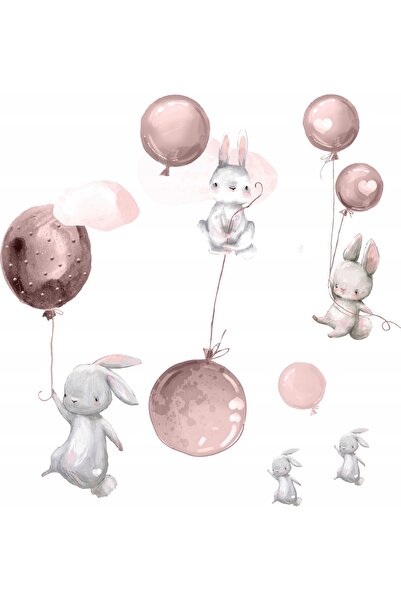 Naklejkomania Wall Stickers For Kids With Bunnies, Clouds, Balloons, 60 x 120