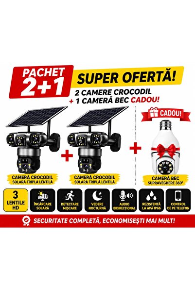 OEM SUPER OFERTĂ 2+1! 2 Camere Crocodil Solare Triple Lens + Cameră Bec 360° ...