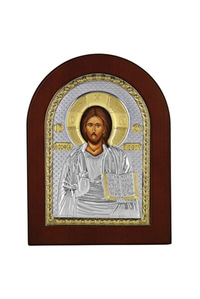 Prince Εικόνα Χριστός σε Ασήμι και Χρυσό 925 με ξύλο σε οβάλ 10*14