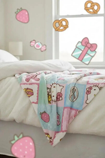 Miniso Sanrio Lisanslı Hello Kitty Desenli Battaniye – Kareli Yumuşacık Koltu...