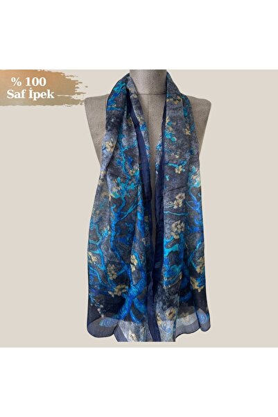 Pure Silk Atelier %100 Saf İpek Van Gogh Badem Çiçeği Desenli Lüks Fular - Sa...