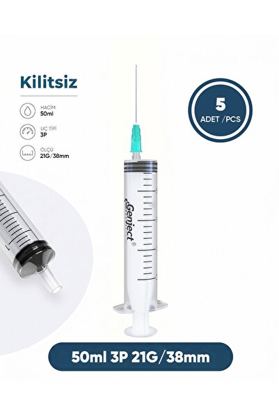 50 ml. , 3 Parçalı , 21G (0.82mm.), 38mm, Açık Yeşil İğneli Şırınga, Enjektör 5 Ad./Pkt.