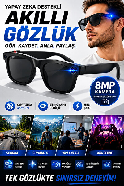 Genel Markalar Yapay Zeka Çevirili 8MP Kameralı Akıllı Gözlük Birinci Şahıs G...