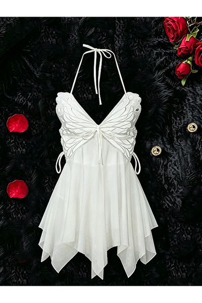 Generic White Butterfly Shape Bow Halter Lacing Sexy Women Nightwear Dress Ba...
