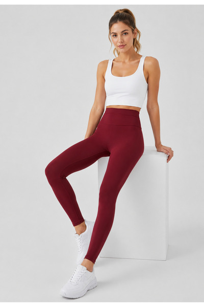 exxitcollection Ženske sportske bordo leggins - Jednobojne ženske leggins dug...