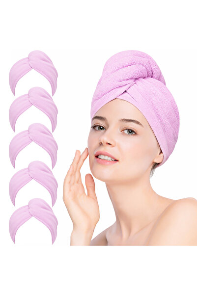 HI-FINE 5pcs Coral Fleece Hair Drying Towel Wrap, Super Absorbent Quick-Dryin...