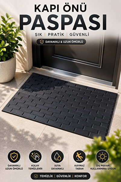Black Gold Kapı Önü Paspas 75x45 cm Kaymaz Tabanlı Yıkanabilir Çok Amaçlı Dış...