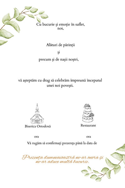 OEM Set 25 buc Invitatii Nunta Model 211 cu fundita si foaie de calc