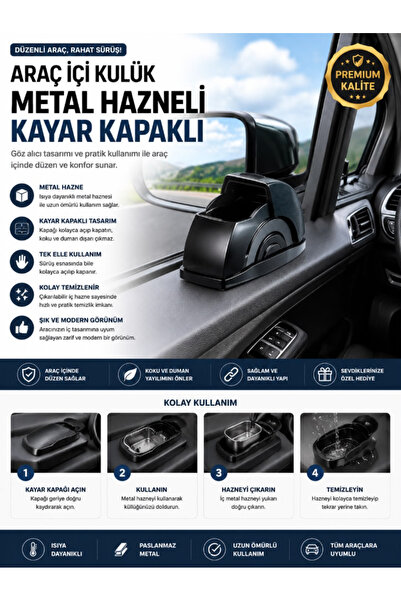 AYGÖREN HOME In-Car Ashtray with Container and Sliding Lid I Anti-Odor Auto A...