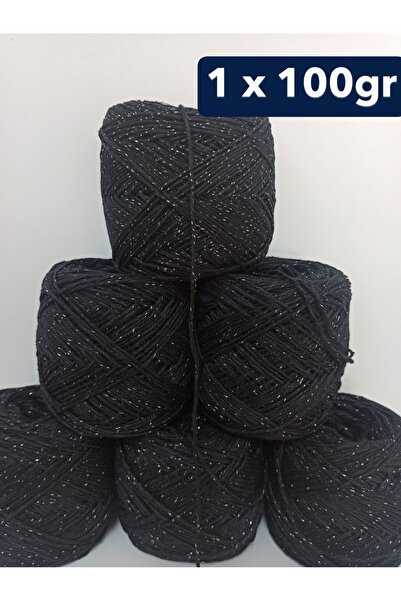 İPEK YÜN İPLİK DÜNYASI Bambu Koton Örgü İpi (Siyah,Gümüş simli) 100gr
