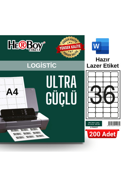 HB-1453 45 x 30 mm A4 Laser Etiket (200 Adet)