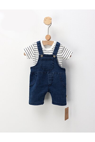 MiniKids Set de vara, salopeta blug+tricou, albastru