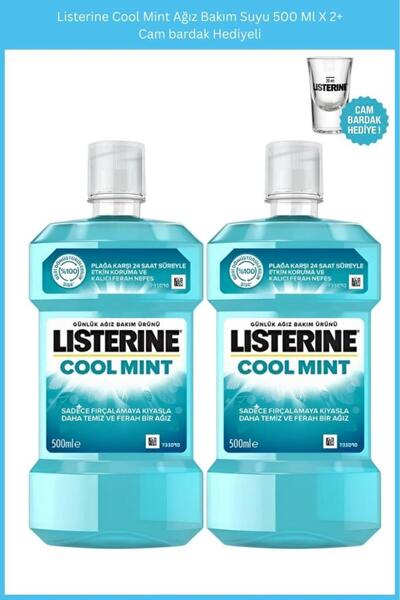 Listerine Cool Mint Ağız Bakım Suyu 500 Ml X 2+Cam bardak Hediyeli