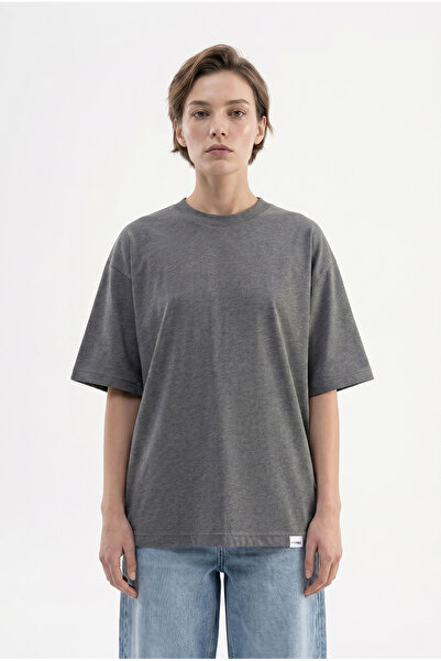 Machinist Tricou de damă Basic Oversize din bumbac jerseu simplu, antracit