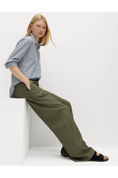 Marks & Spencer Dokulu Geniş Paça Pantolon