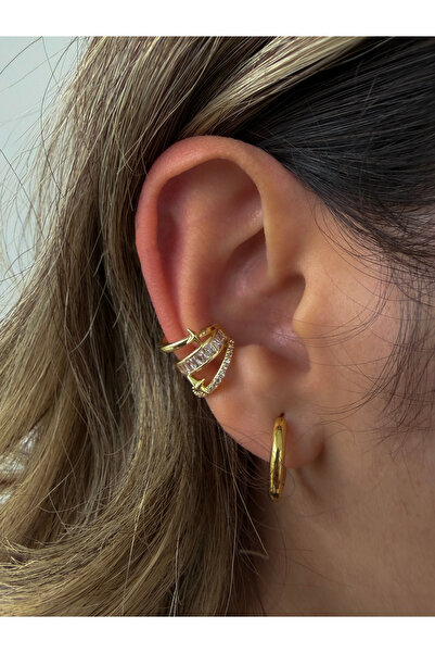 Oyster collection GOLD KUTUP YILDIZ DETAYLI TAŞLI EARCUFF-SIKIŞTIRMALI KIKIRD...