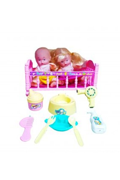 PlayFun Бебешка играчка: Комплект двойни кукли-бебета за кошара, сензорни, с ...