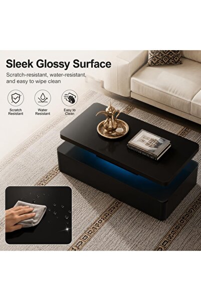 HoMeY furniture طاولة قهوة عصرية من يانارا، 100 سم مع إضاءة LED بـ16 لونًا، م...