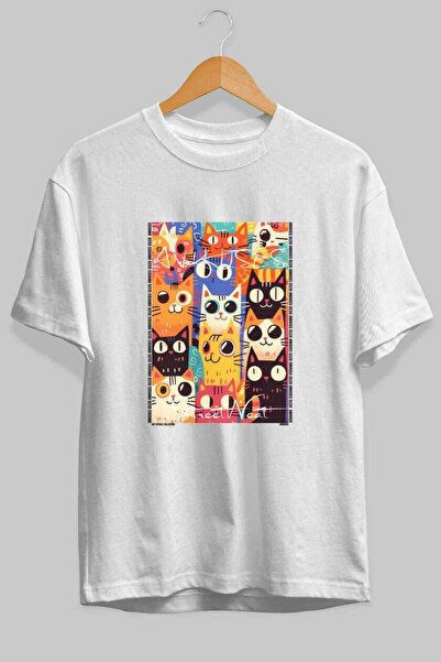 Ankhises Μπλουζάκι  "For the Love of Cats " με 42 στάμπες γάτας, λευκό, overs...
