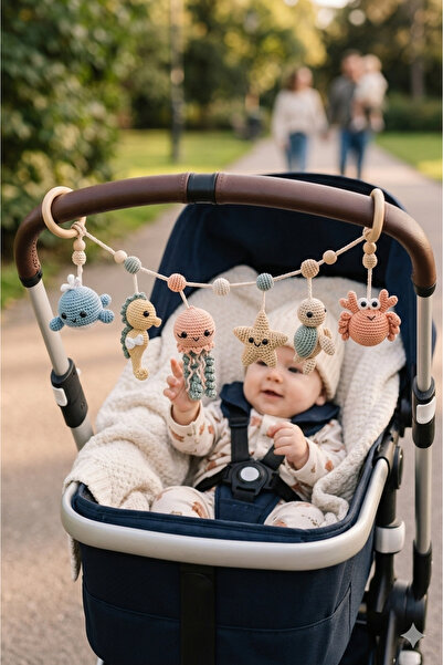 NEVAMATÖLYE Amigurumi Bebek Arabası Puset Oyuncağı Seti Askılı Deniz Canlılar...