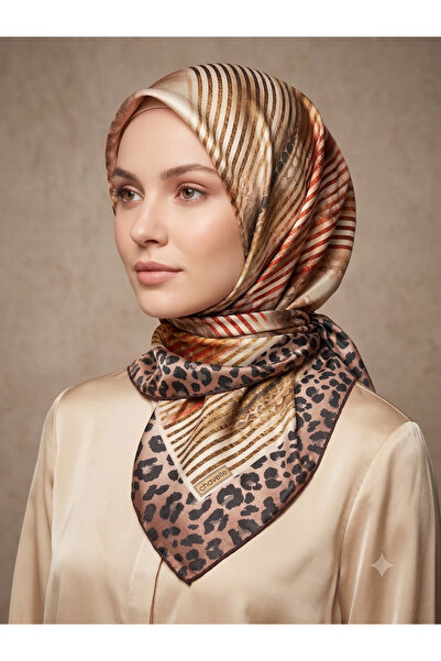 Picasso Silk-Look Brown - Black Colored Crystal Scarf – Twill Stylish Design ...