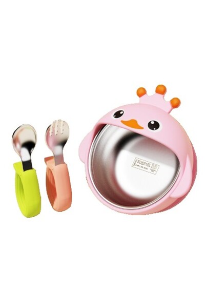 Rao Set hranire bebelusi 3 piese, silicon, ventuza, fara BPA, Roz