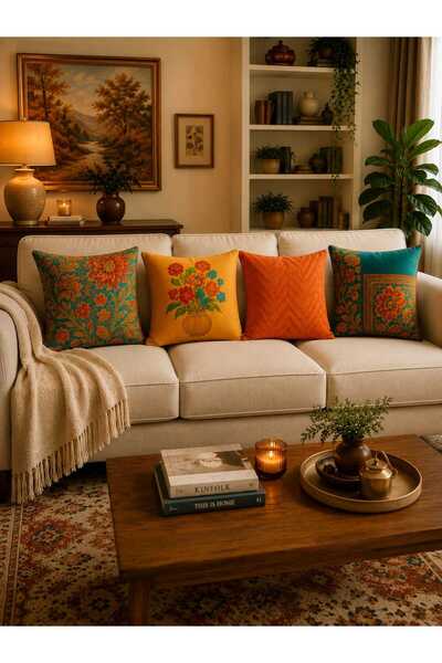 PİKKO HOME Amber Bloom 4-Piece Digital Print Polyester Kirlent Cover Set (Kr)