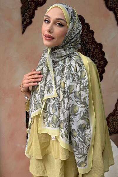 Hazamoda Feather Patterned Shawl Oil Green