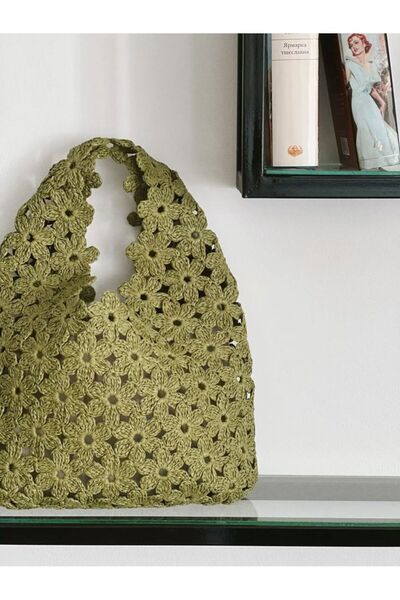 ARTTMACRAME Geantă de plajă cu flori de rafie