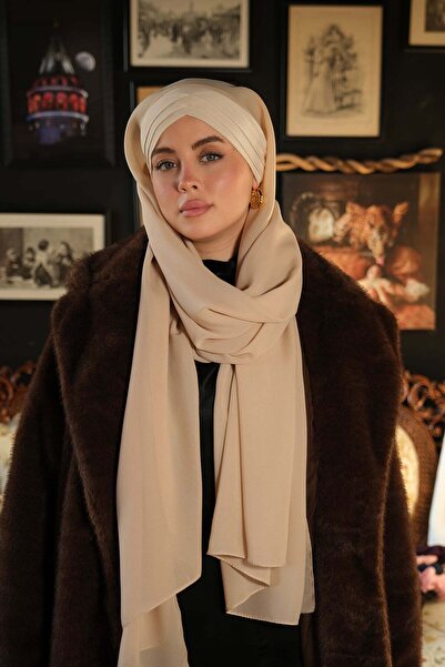 HÜRREM BONE Șal AquaLina bej cu legătură la spate, din șifon ușor rezistent l...