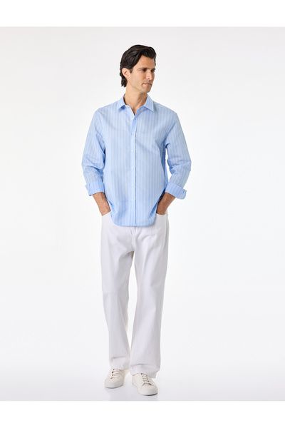 Koton Regular Fit Cotton Poplin Classic Collar Long Sleeve Striped Shirt