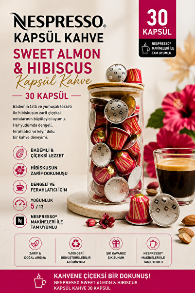 Nespresso Sweet Almond & Hibiscus Kapsül Kahve 30 Adet + Cam Kutu Hediyeli