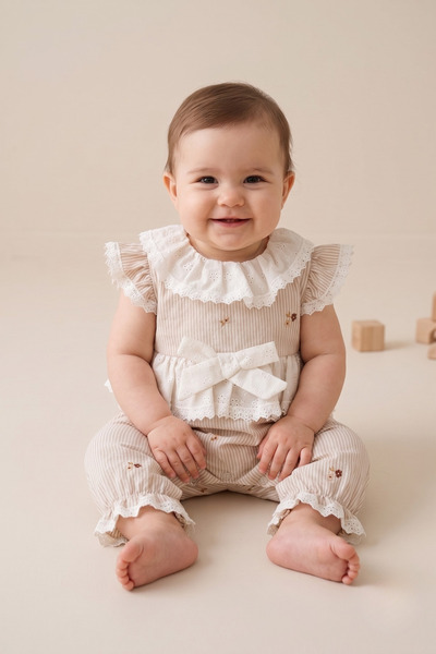 Bebezade Summer Baby Girl Blomline Bow Detailed Jumpsuit