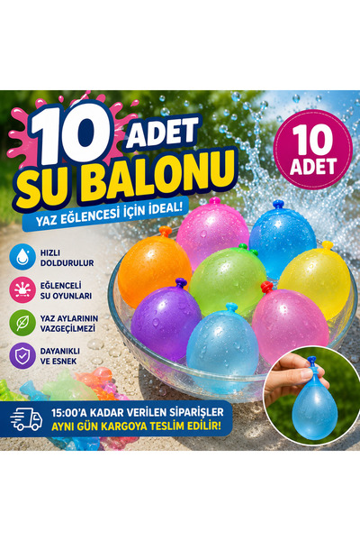 BALON DİYARI 10 Adet Renkli Su Balonu – Yaz Eğlencesi İçin Pratik Doldurulabilir