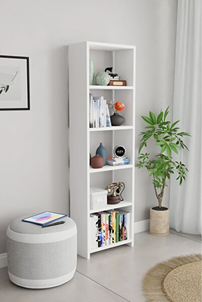 alpaevmobilya Ahşap 5 Raflı 150 Cm Çok Amaçlı Açık Kitaplık Dekoratif Salon R...