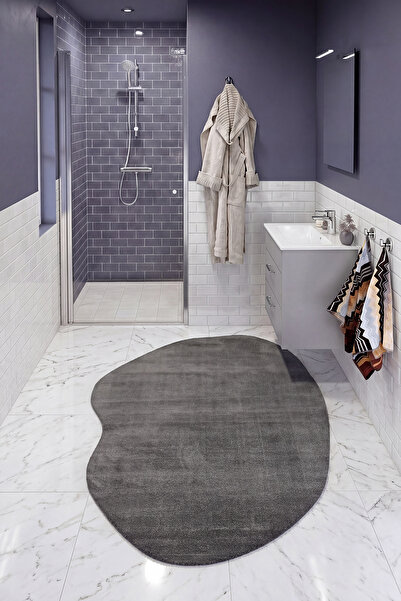 Cool Halı Puffy Antrasit Amorf Banyo Halısı Kalın Peluş Yumuşak Duş Önü Lavab...