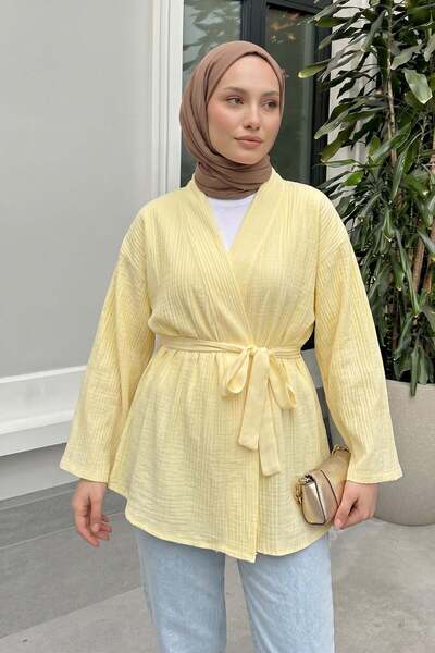 Generic Brand Bürümcük Kimono with Belt Detail 2377 - Sari