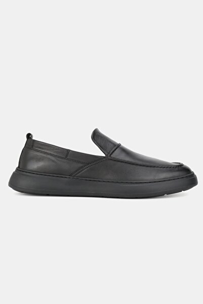 TUNAELLİ Men's Black Genuine Natural Leather Eva Sole Loafer Daily Shoes