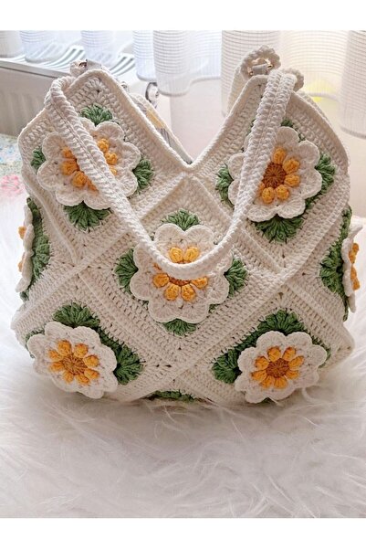 ARTTMACRAME Floral Knitted Bag Large Size Handmade Summer Shoulder and Beach Bag