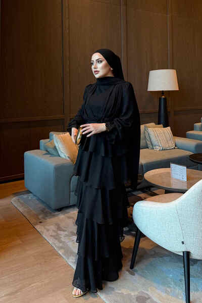 İmajButik Black Skirt Tiered Evening Dress