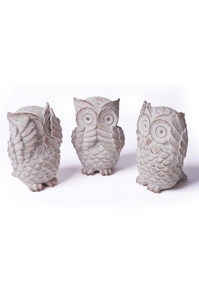 OEM Figurine Bufnițe Moderne Decorative Boho Din Rășină Alb Set 3 buc 13 cm