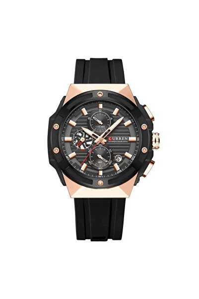 Curren Мъжки часовник 8462 Черен с акценти от розово злато, Кварцов хронограф...