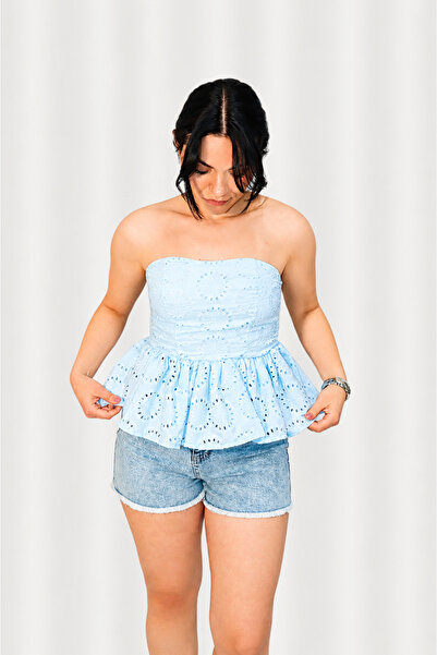 Ecem Wear MAVİ STRAPLEZ BLUZ