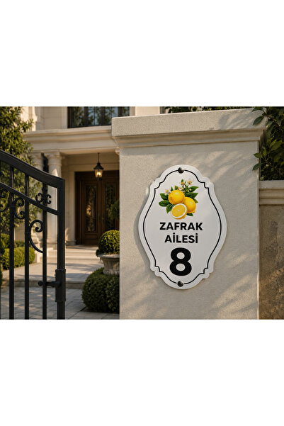 zafrakreklam Kişiye Özel Limon Motifli Kapı Numarası ve Aile İsmi Tabelası 30...