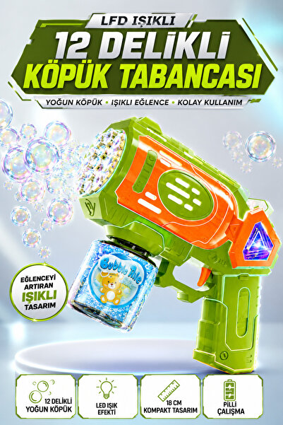 YILDIRIM OYUNCAK Pilli LED Işıklı 12 Delikli Köpük Tabancası 18cm – Otomatik ...
