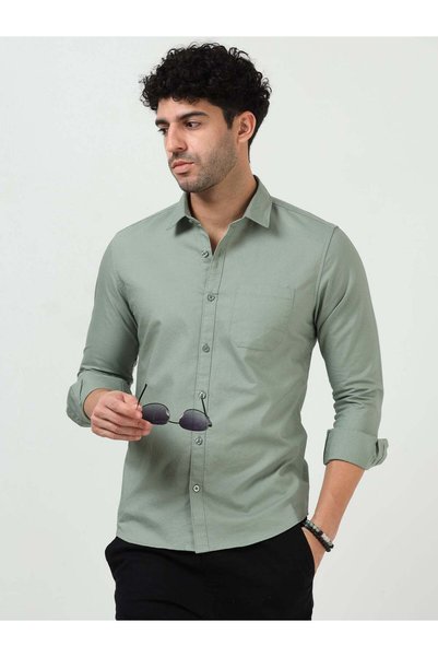 THE SOUTHZ Men’s Classic Light Green Oxford Cotton Full Sleeve Shirt