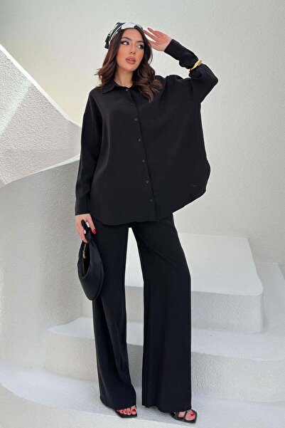 Caddebostan Moda Women's Oversize Shirt and Pants Two-Piece Set Combination