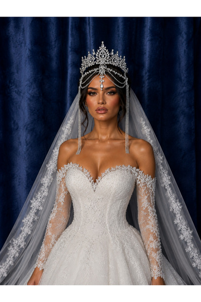 Sabek Bujiteri Coroană cu voal de diamante, pentru mireasă, henna, logodnă, p...