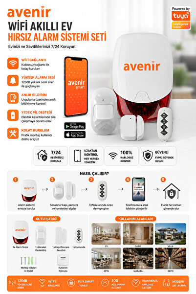 IRONSTAR AVENİR WiFi Akıllı Ev Alarm Sistemi Seti Tuya Smart Uyumlu Kablosuz ...